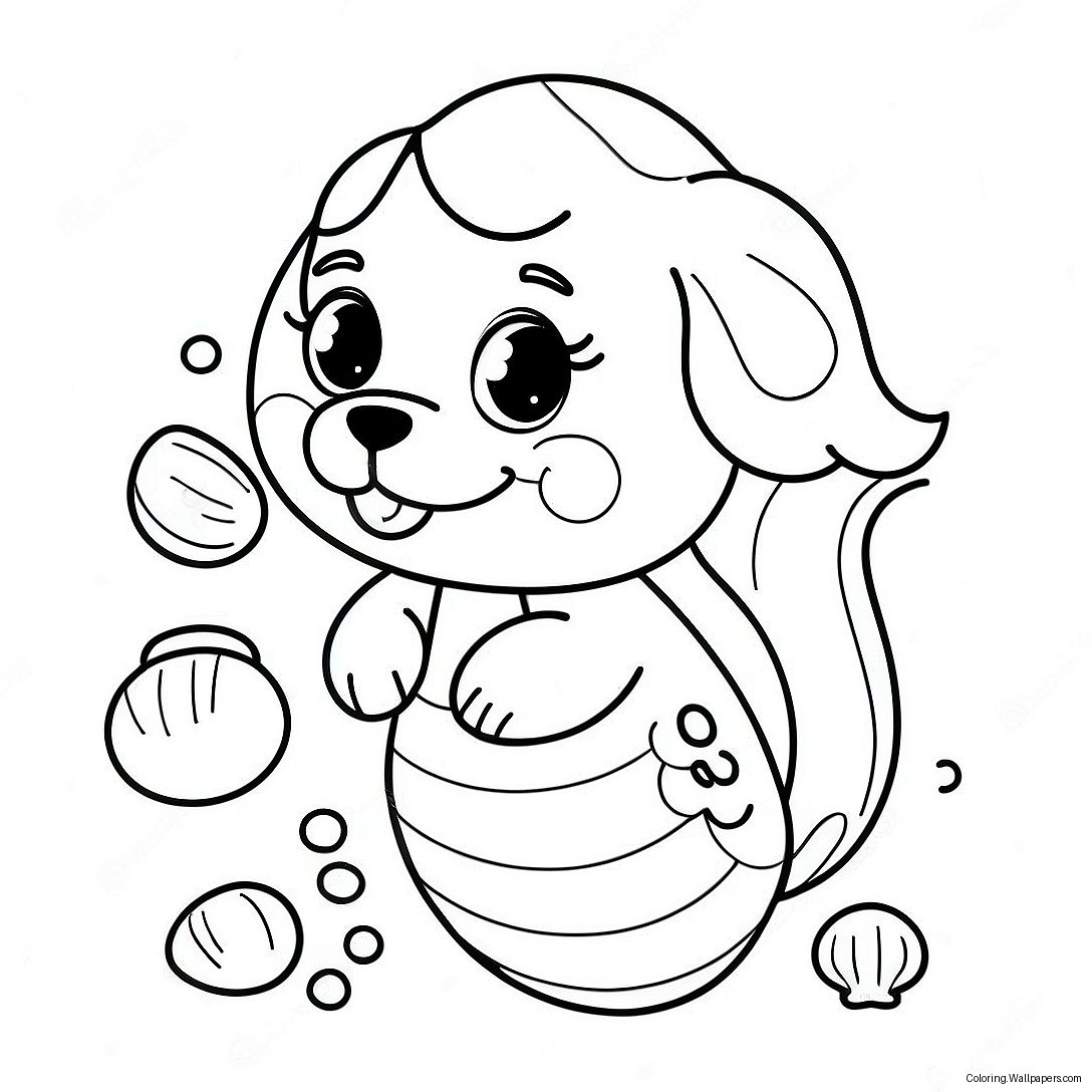 Cute Mermaid Puppy With Shells Coloring Page 26442