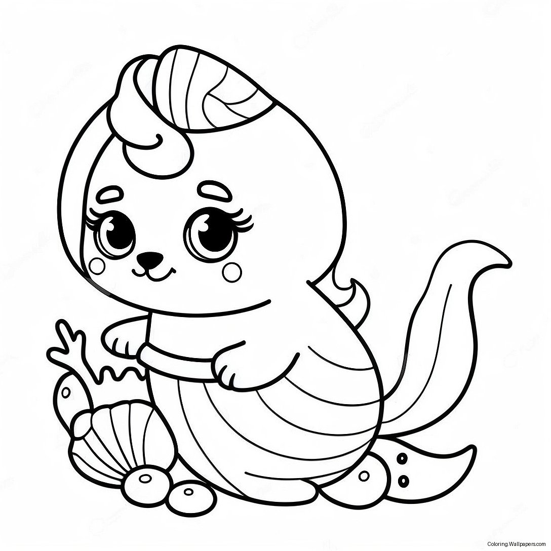 Cute Mermaid Puppy With Shells Coloring Page 26443