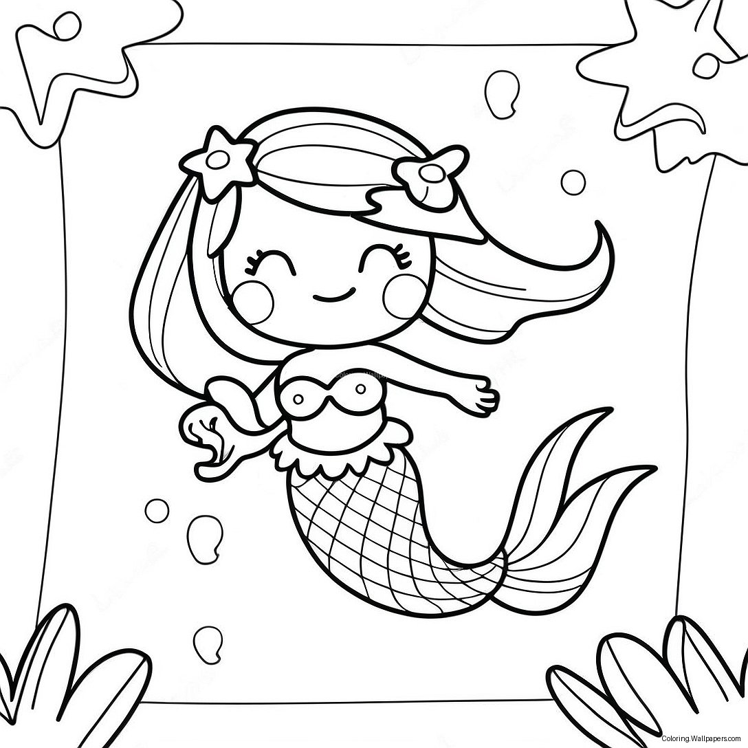 Cute Mermaid With Starfish Coloring Page 46130