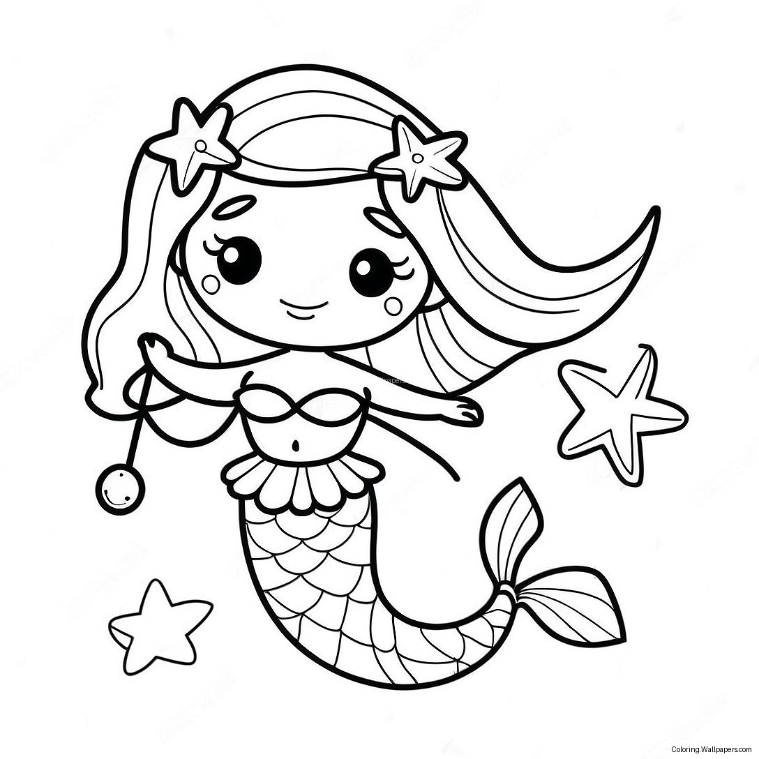 Cute Mermaid With Starfish Coloring Page 46132