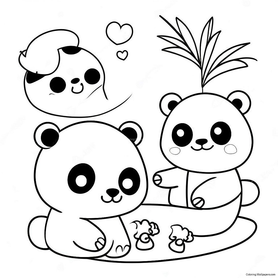 Cute Mimi Panda Playing With Friends Coloring Page 13515