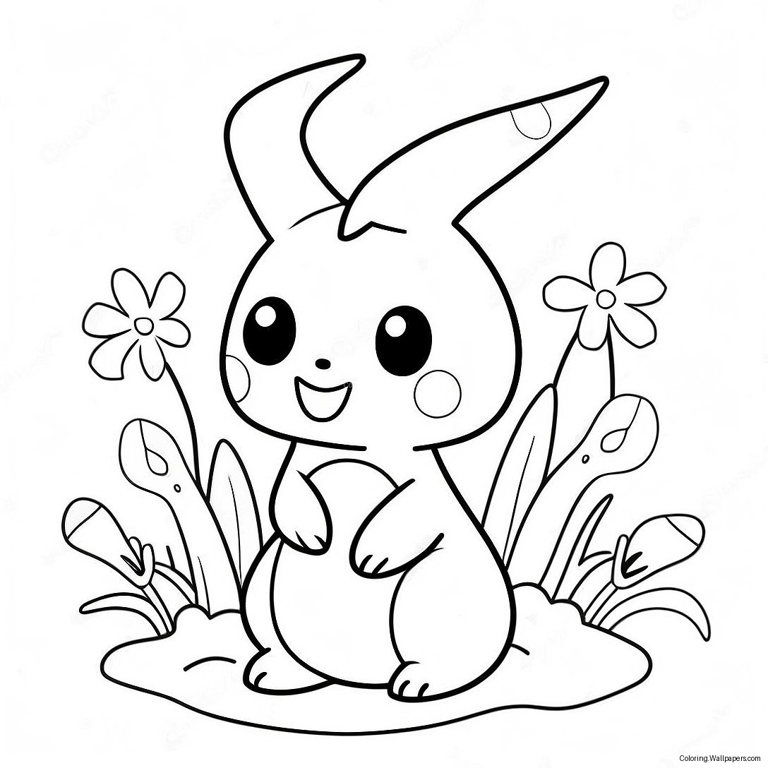 Söt Mimikyu Med Blommor Färgläggningssida 52297