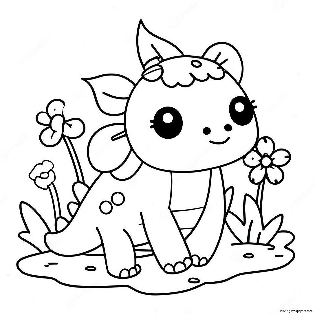 Cute Minecraft Axolotl With Flowers Coloring Page 26372