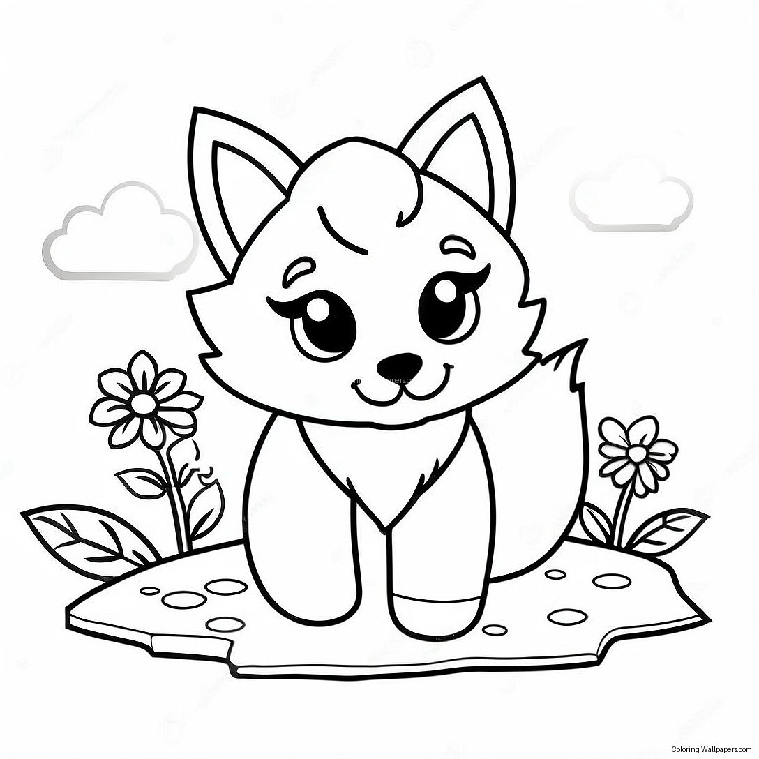 Cute Minecraft Fox With Flowers Coloring Page 28817