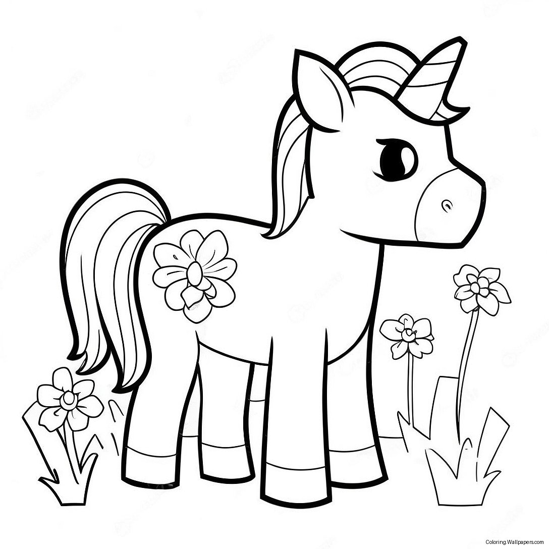 Cute Minecraft Horse With Flowers Coloring Page 46432