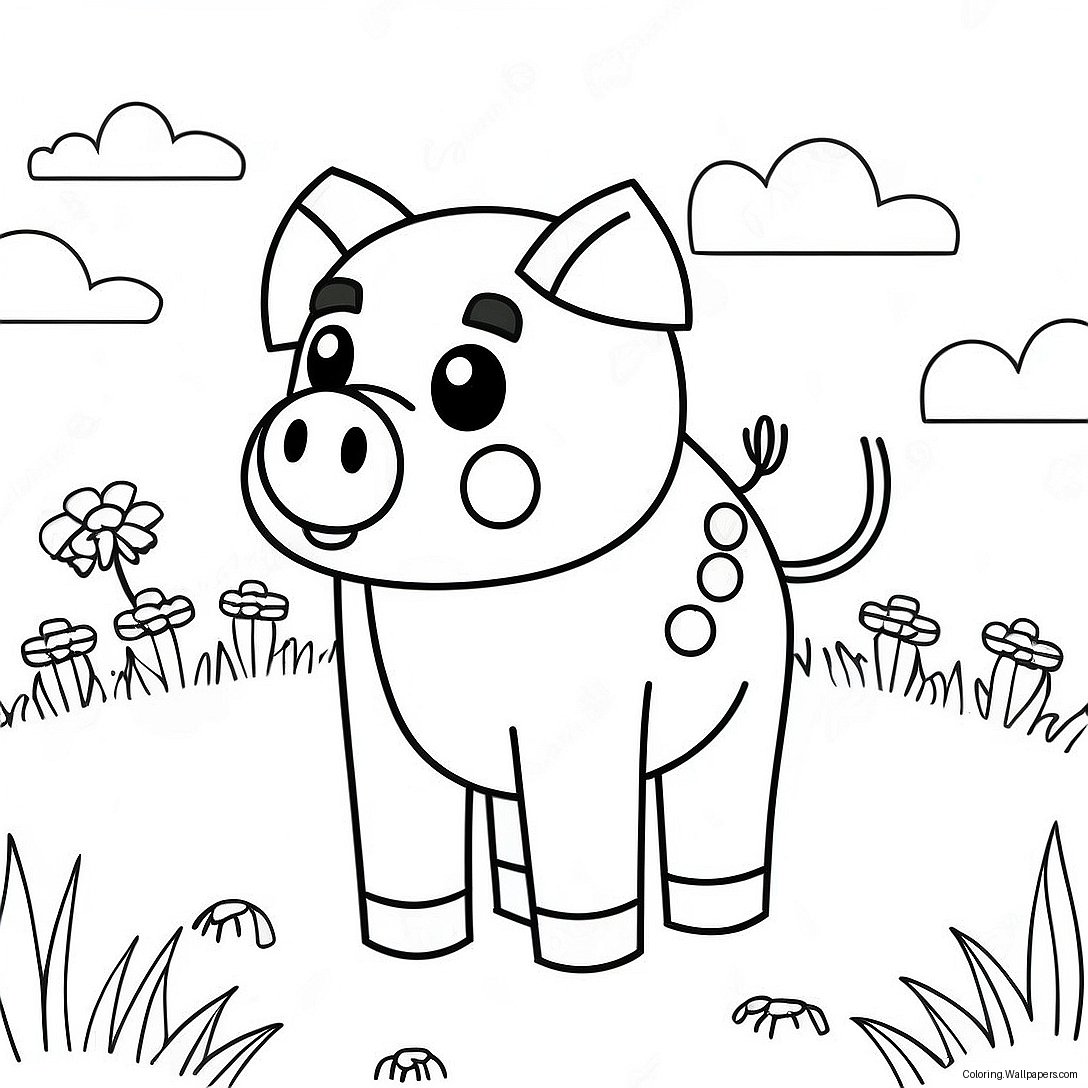 Cute Minecraft Pig In A Field Coloring Page 19609