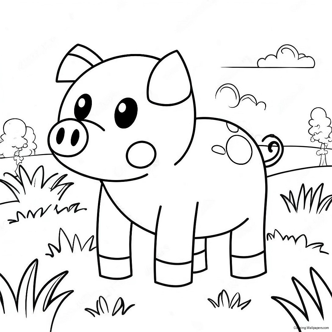 Page À Colorier Du Mignon Cochon Minecraft Dans Un Champ 19612