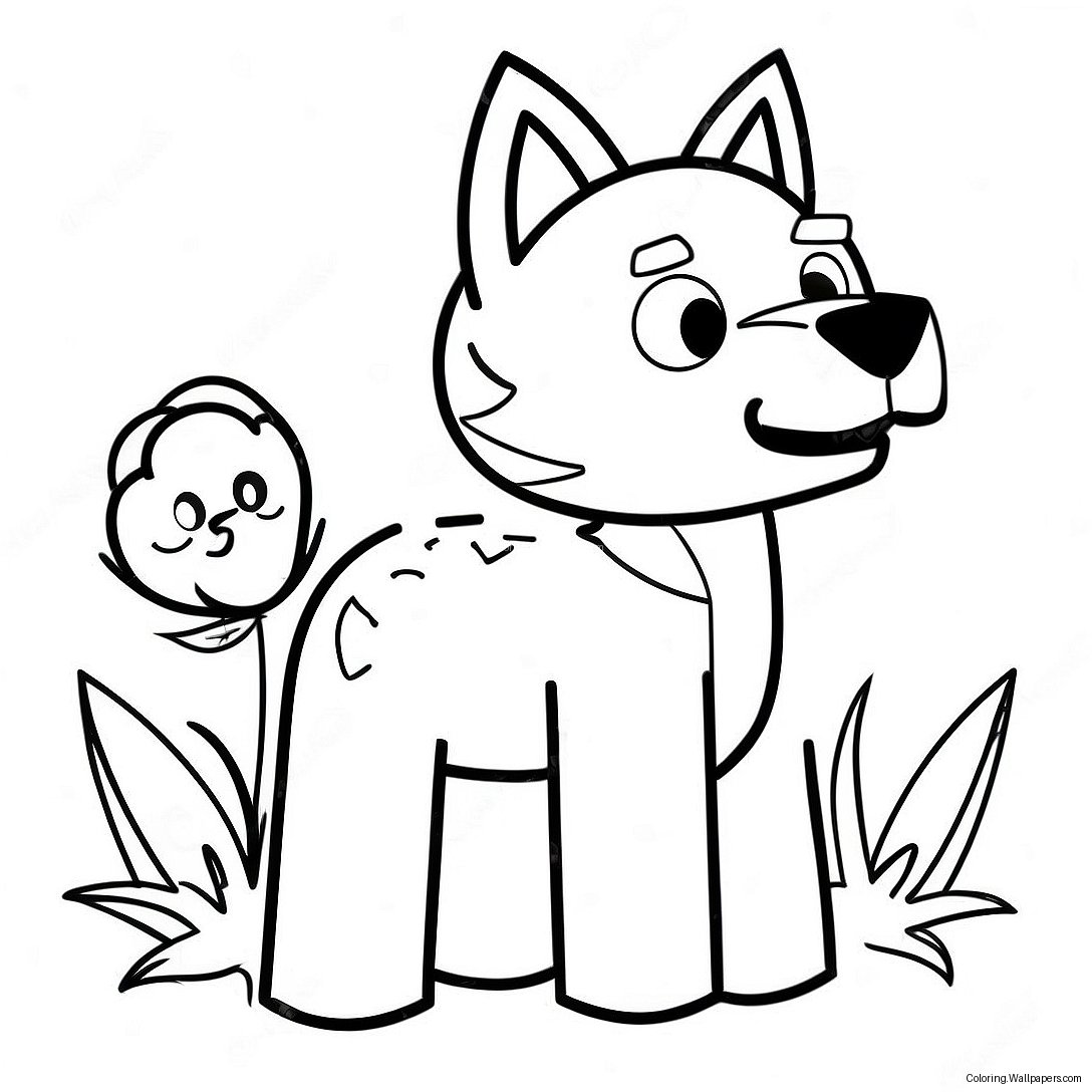 Cute Minecraft Wolf With Flowers Coloring Page 49069