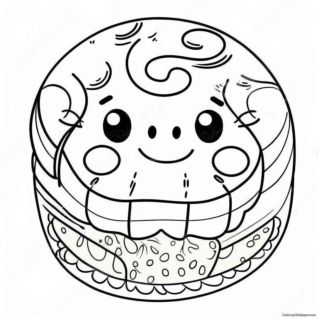 Cute Mooncake With Smiling Face Coloring Page 40578