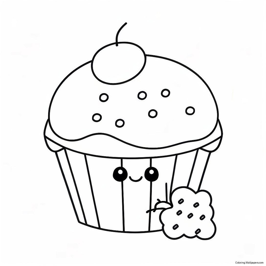 Page À Colorier D'un Mignon Muffin Avec Des Vermicelles 23824