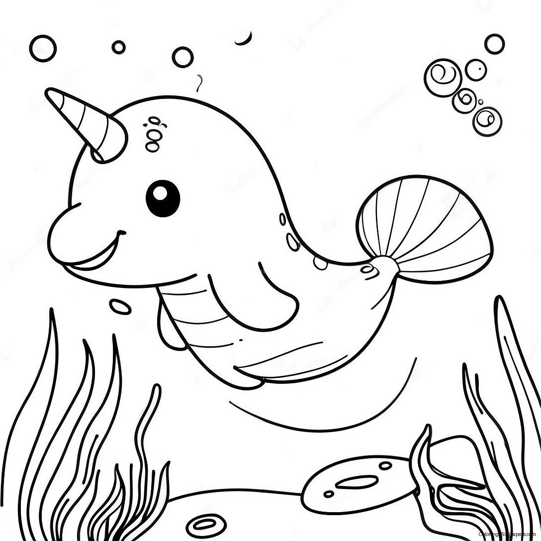 Cute Narwhal Swimming Coloring Page 3537