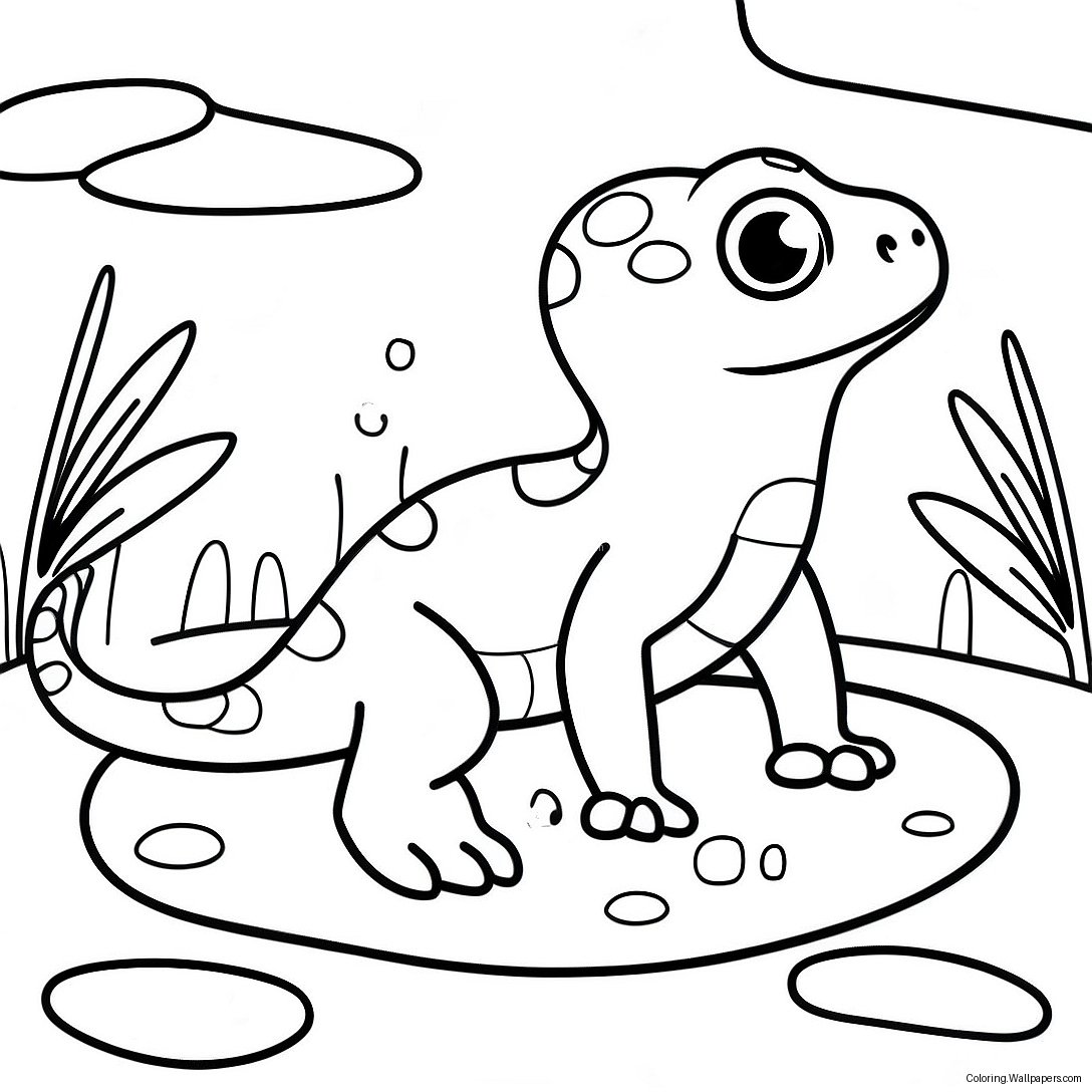 Cute Newt In A Pond Coloring Page 41643