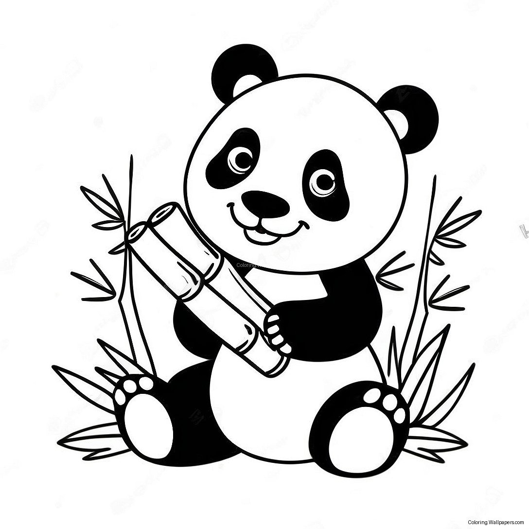 Cute Panda Eating Bamboo Coloring Page 38328