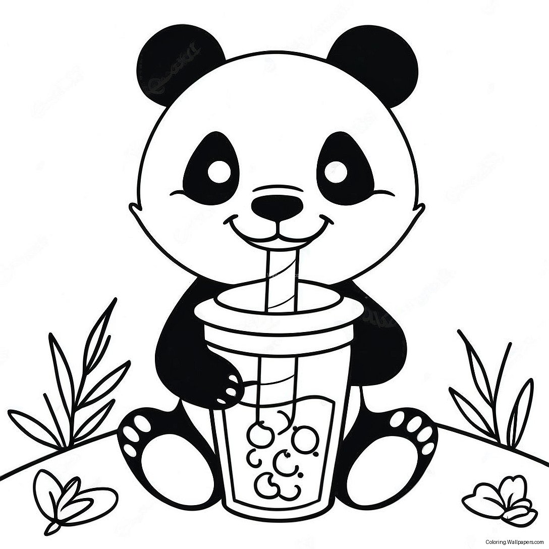 Página Para Colorear De Un Lindo Panda Disfrutando De Boba 39538