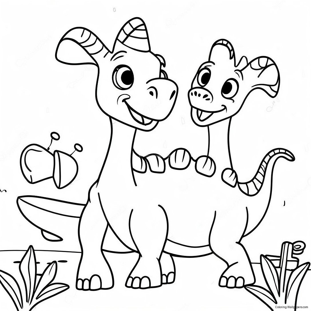 Cute Parasaurolophus Playing With Friends Coloring Page 30273