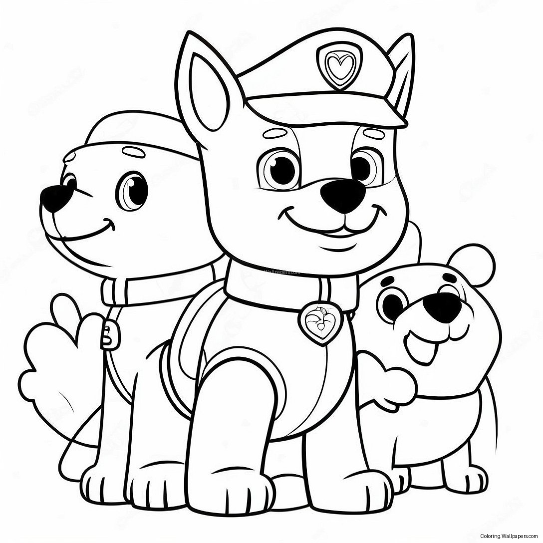 Cute Paw Patrol Characters With Hearts Coloring Page 18131