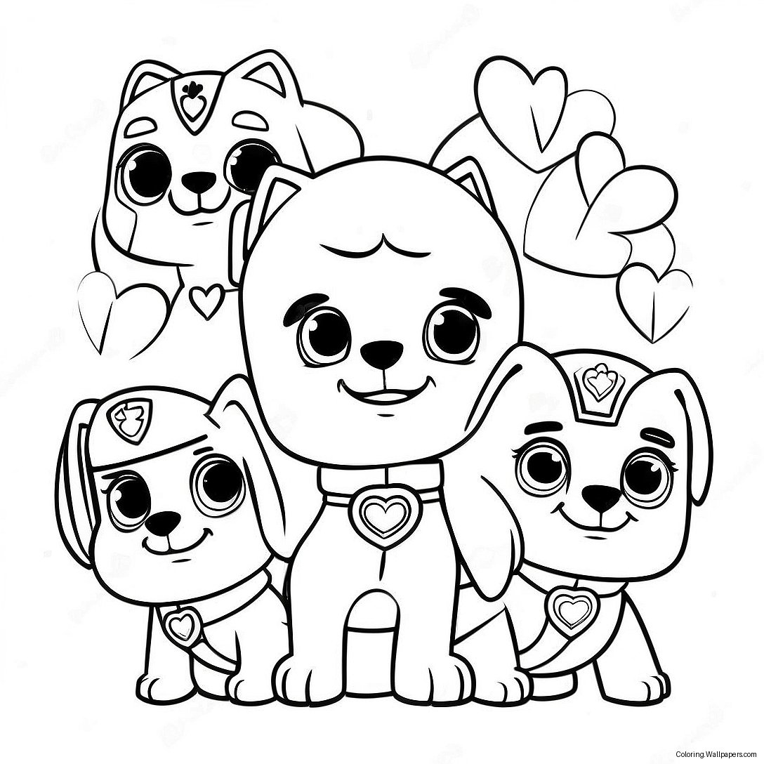 Página Para Colorear De Lindos Personajes De Paw Patrol Con Corazones 41074