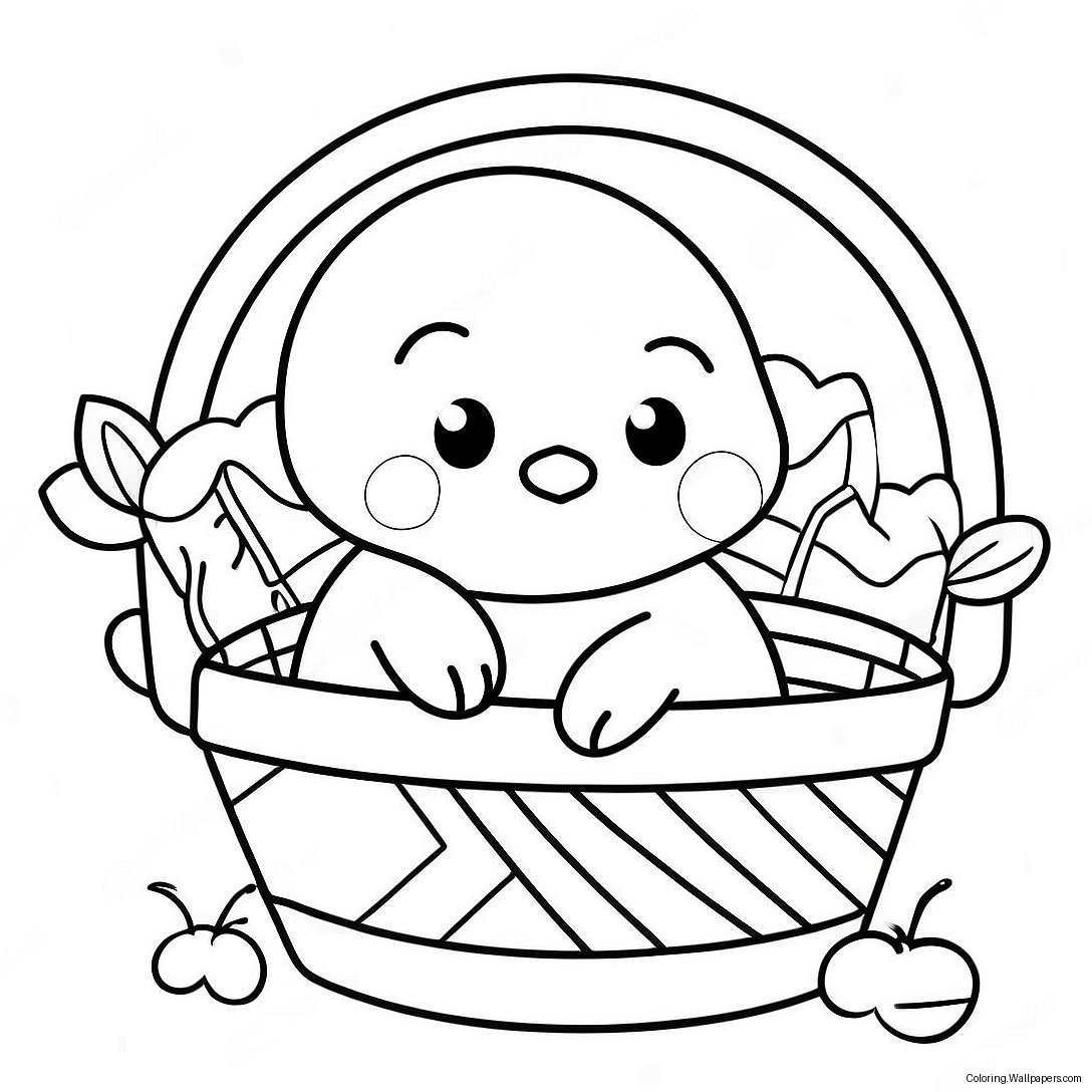 Cute Peep In A Basket Coloring Page 4646