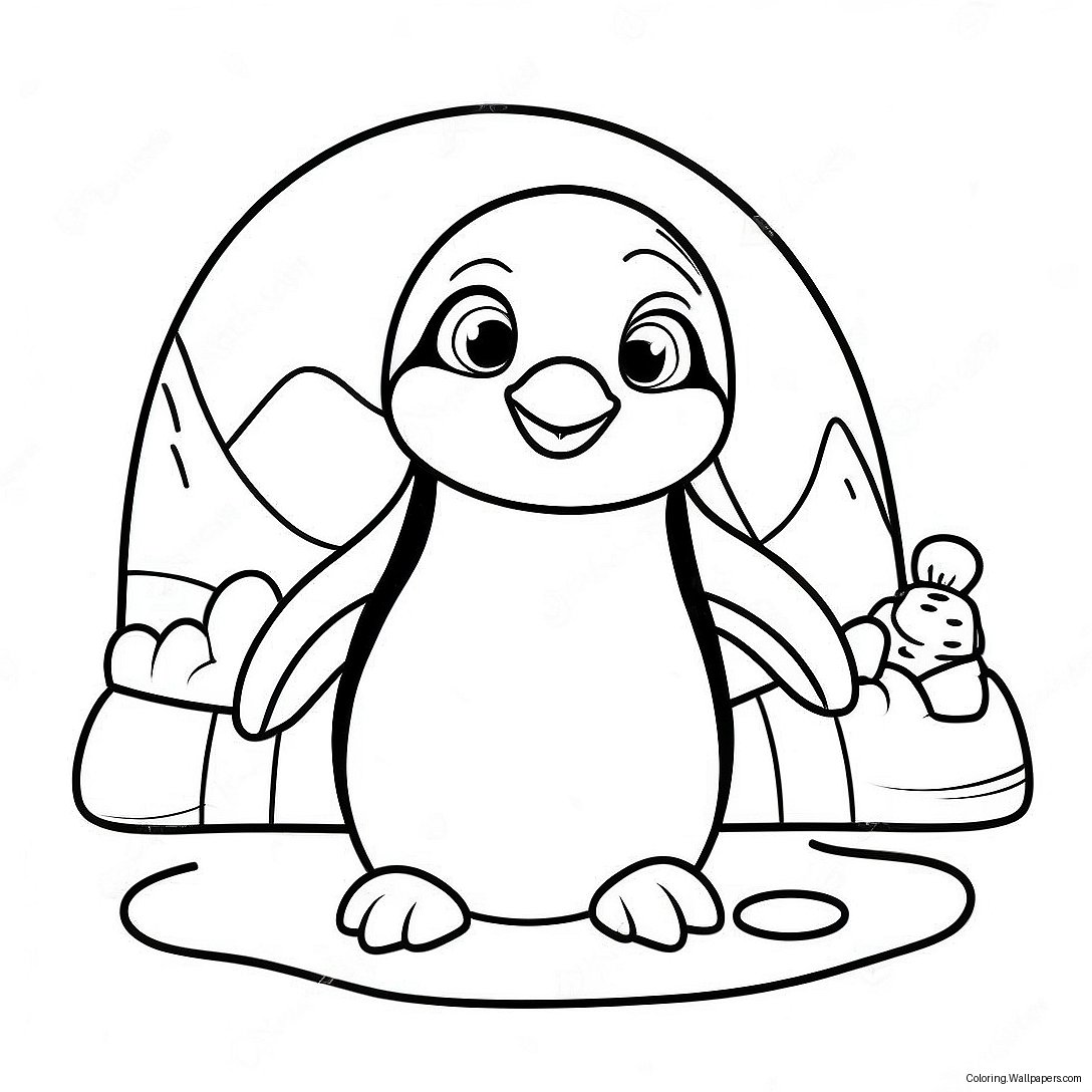 Página Para Colorir Do Pinguim Fofo Na Frente Do Igloo 25485