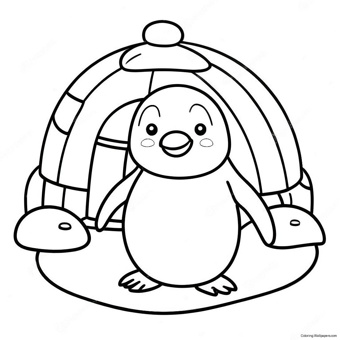 Cute Penguin In Front Of Igloo Coloring Page 25486