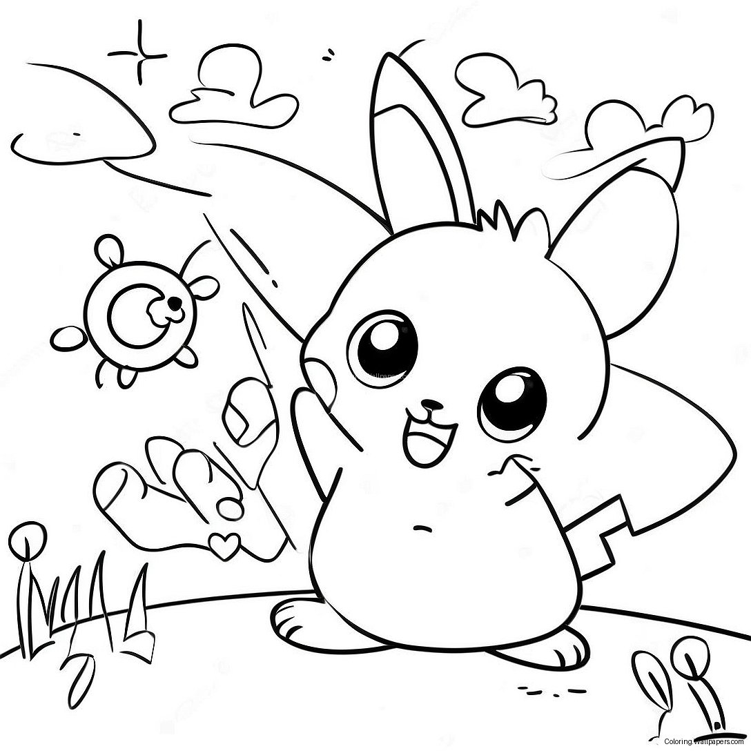 Cute Pichu Playing With Friends Coloring Page 10405