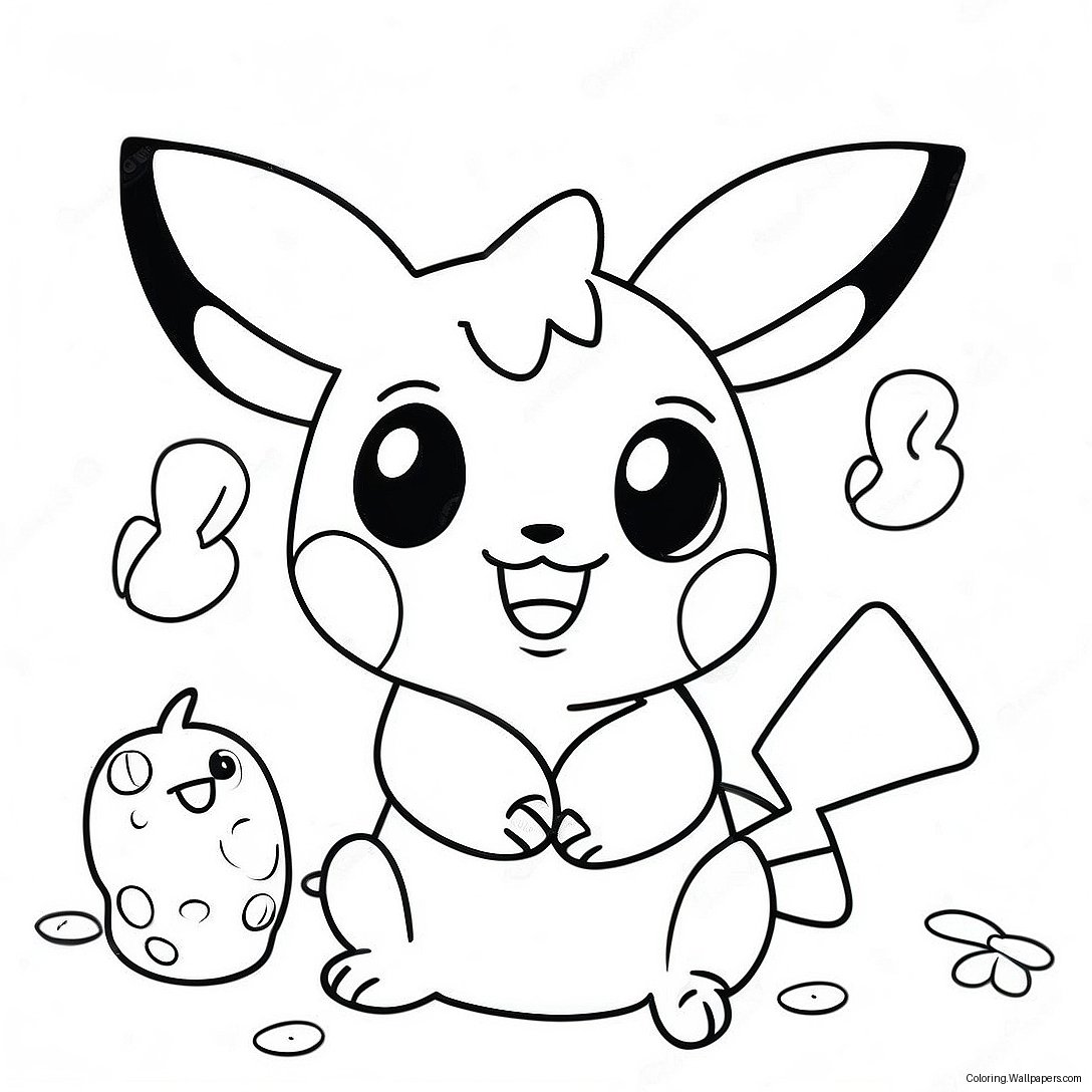 Cute Pichu Playing With Friends Coloring Page 10407