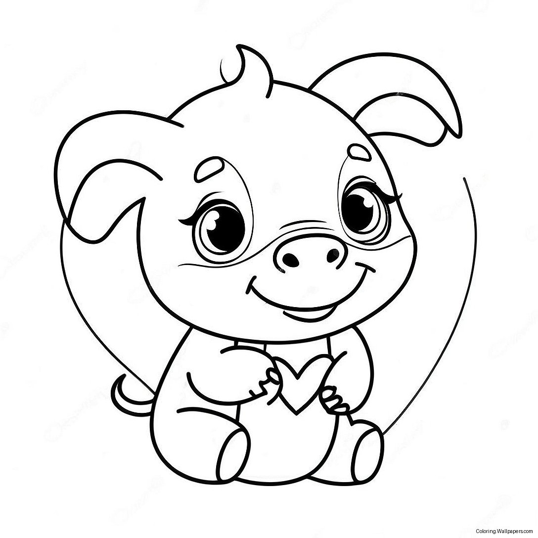 Cute Piglet With Heart Coloring Page 29603