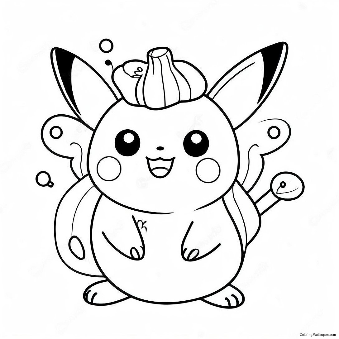 Página Para Colorear De Pikachu Bonito En Un Disfraz De Calabaza 6087