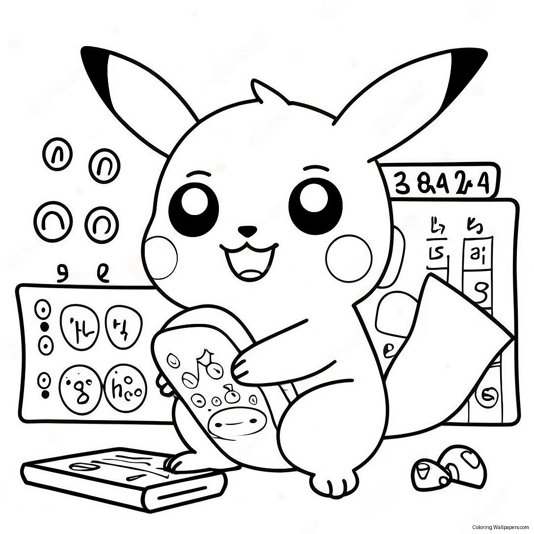 Niedlicher Pikachu Löst Mathematikprobleme Ausmalbild 51995