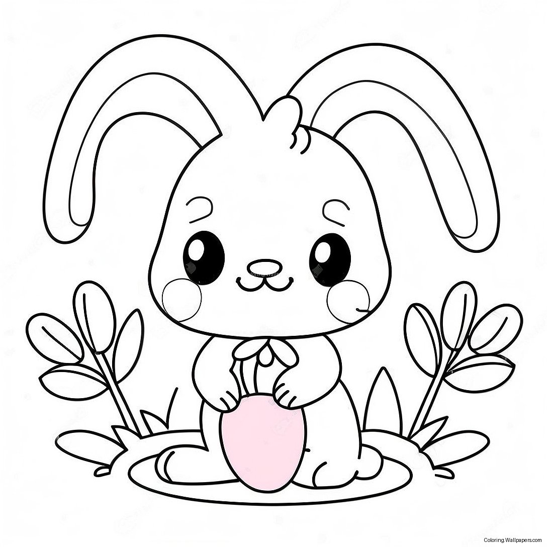 Cute Pink Bunny Girl With Flowers Coloring Page 33432