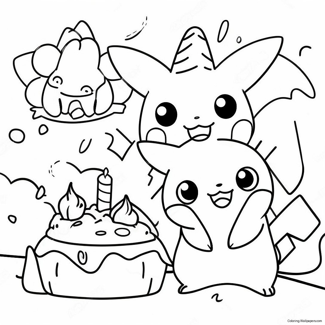 Página Para Colorear Escena De Fiesta De Pokemon Linda 49558