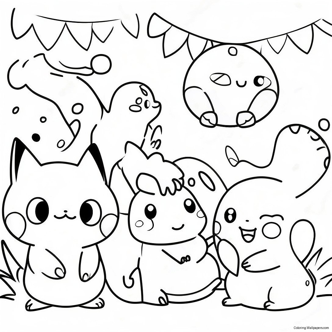 Page À Colorier Scène De Fête Pokemon Mignonne 49559