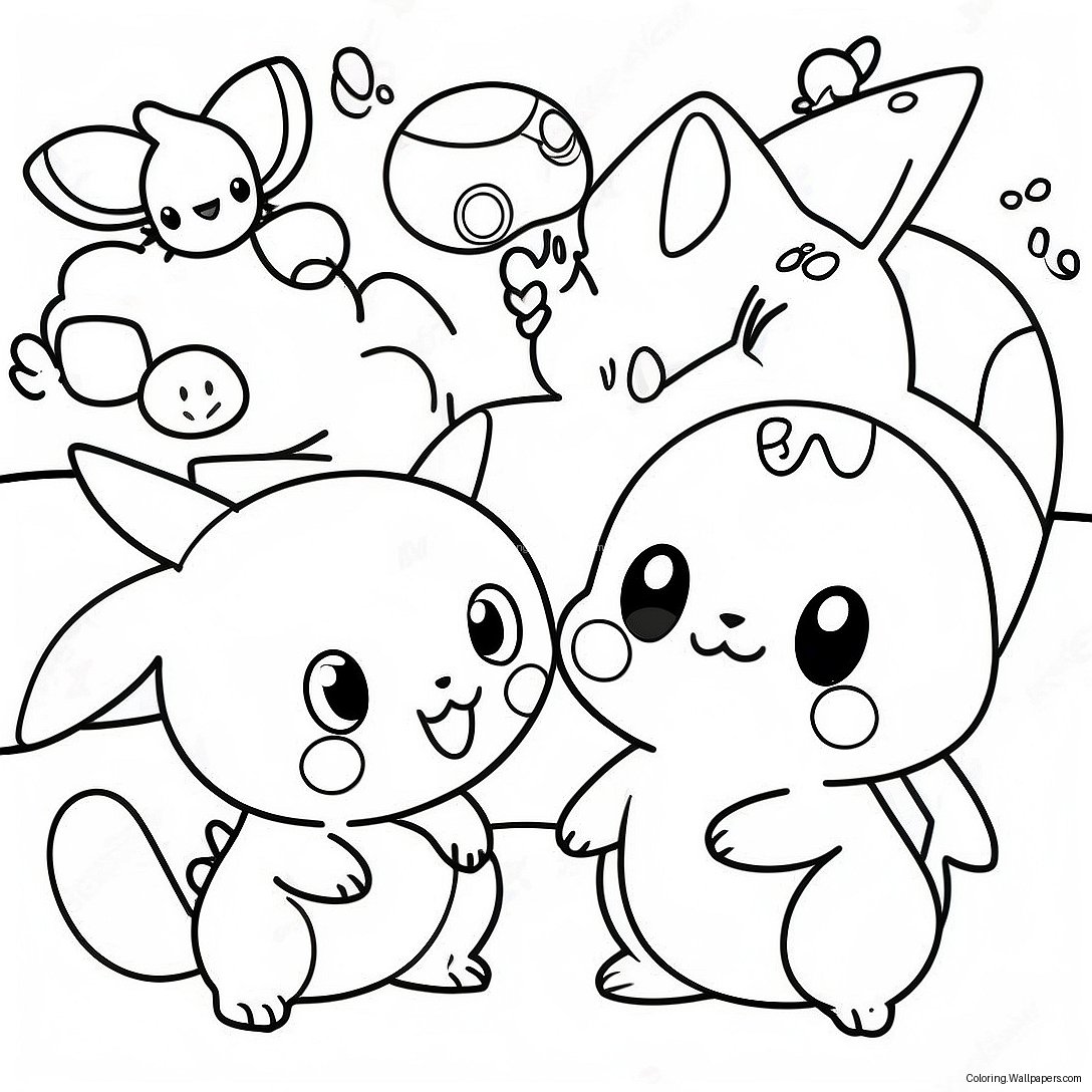 かわいいポケモンのパーティーシーン ぬりえページ 49560