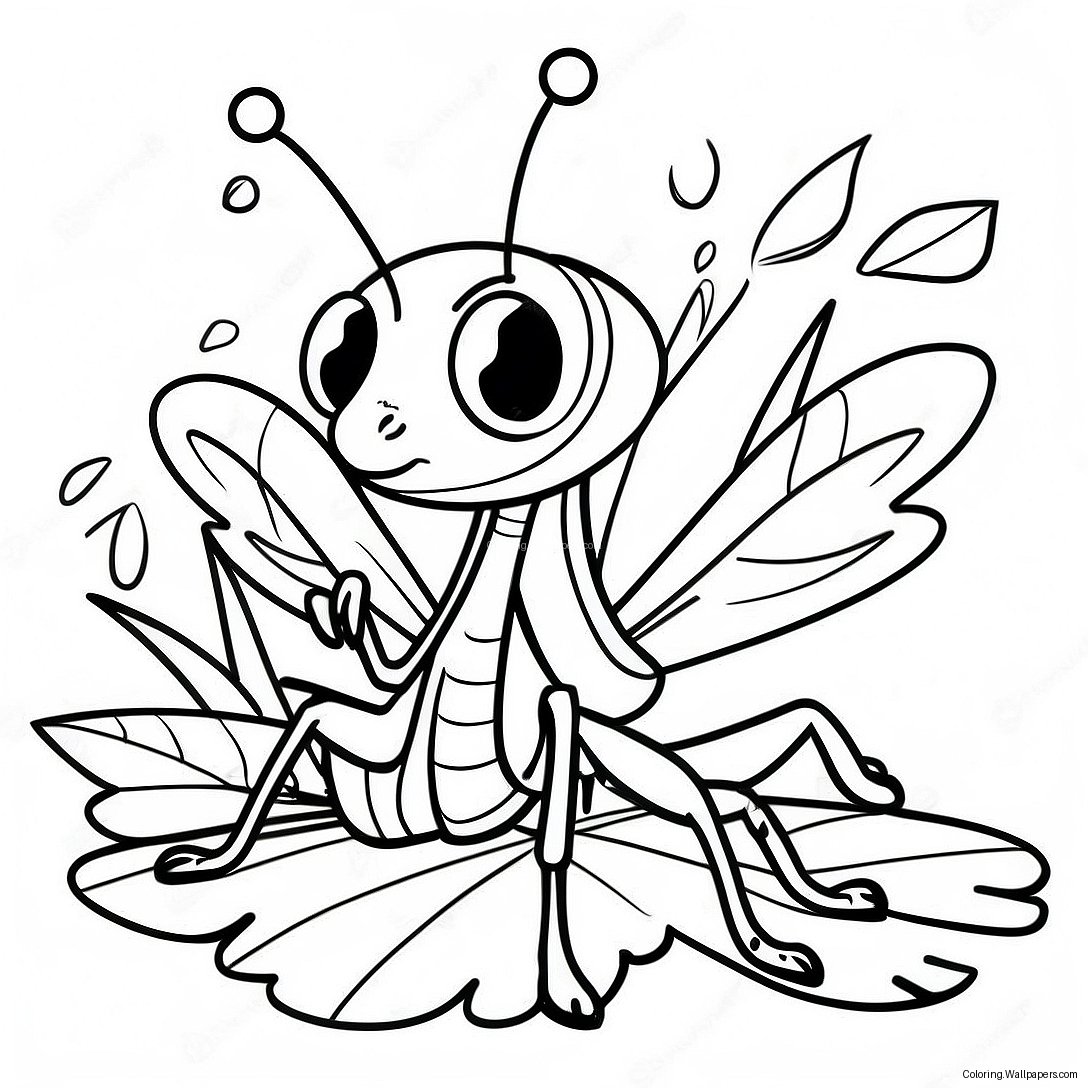 Cute Praying Mantis On A Leaf Coloring Page 30569