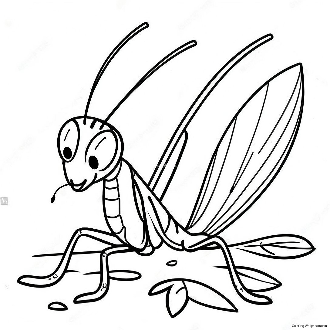 Cute Praying Mantis On A Leaf Coloring Page 30570