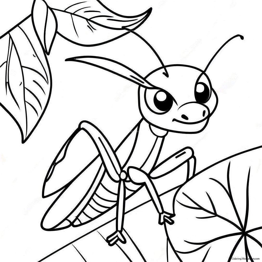 Cute Praying Mantis On A Leaf Coloring Page 30571