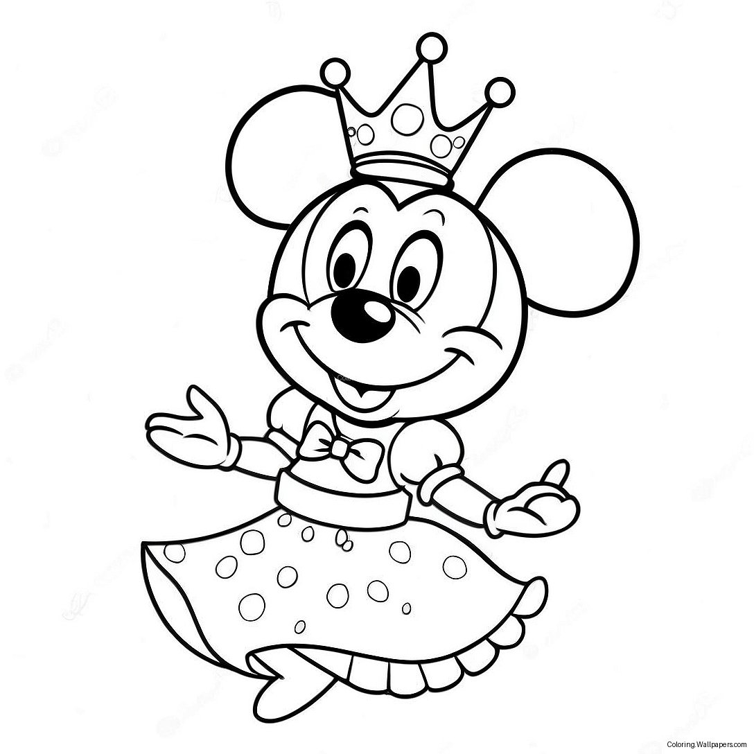 Cute Princess Minnie Mouse In A Sparkling Dress Coloring Page 44161