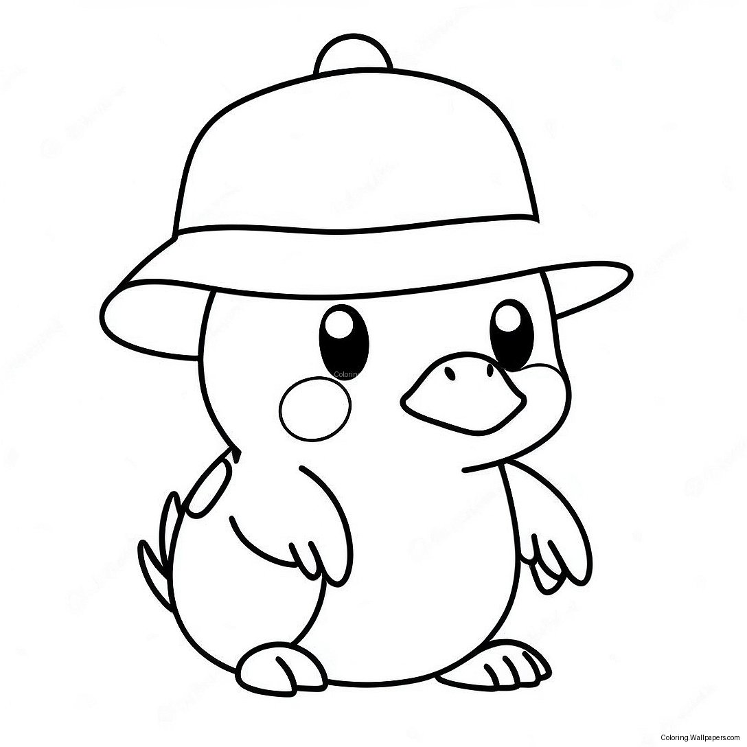 Cute Psyduck With A Hat Coloring Page 26974