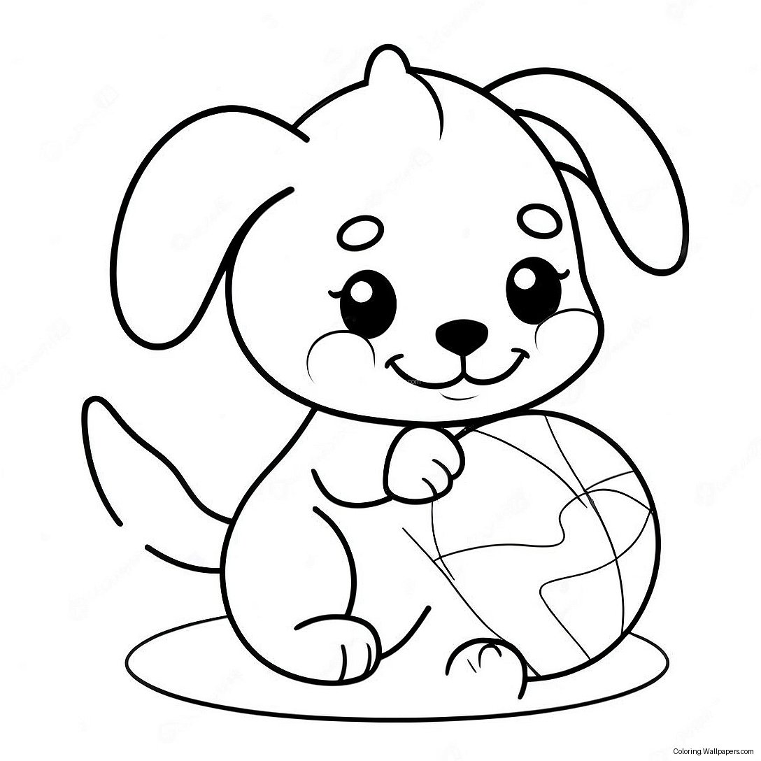 Cute Puppy Playing With A Ball Coloring Page 1836