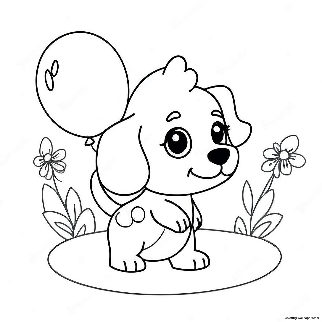 Page À Colorier Chiot Mignon Avec Ballons En Forme De Cœur 10458