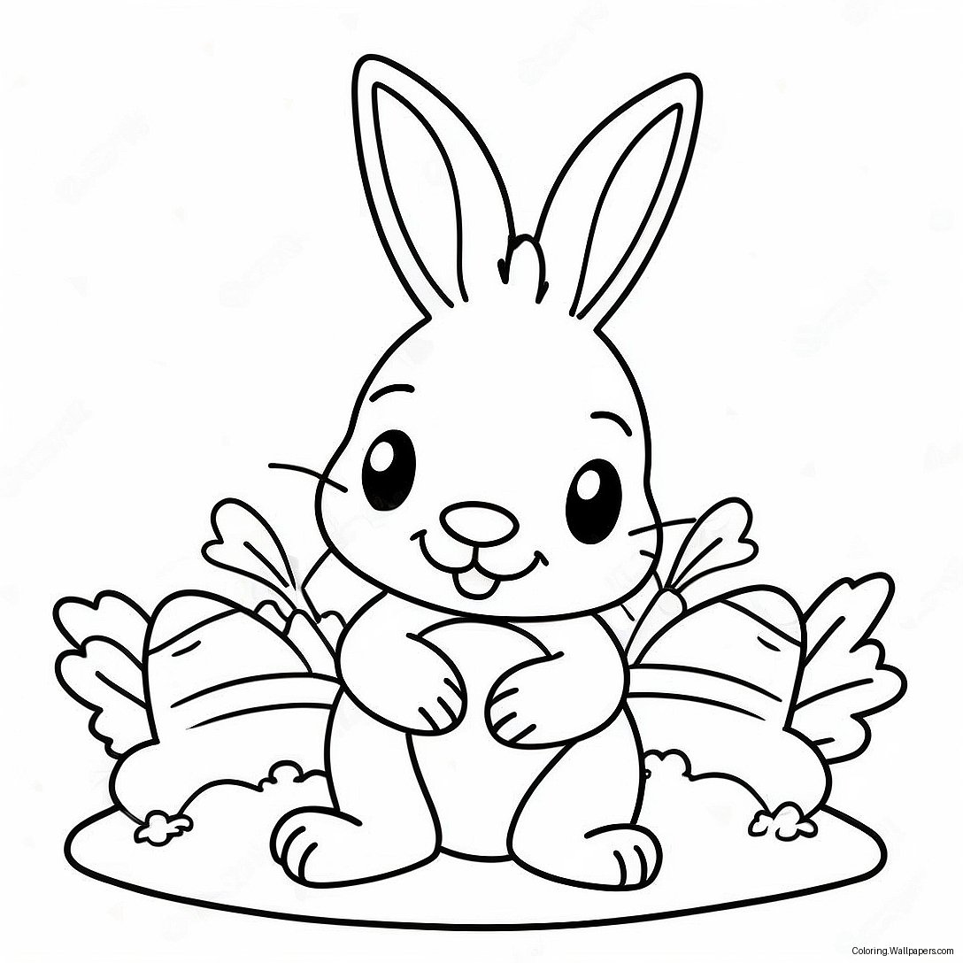 Cute Rabbit With Carrots Coloring Page 25175