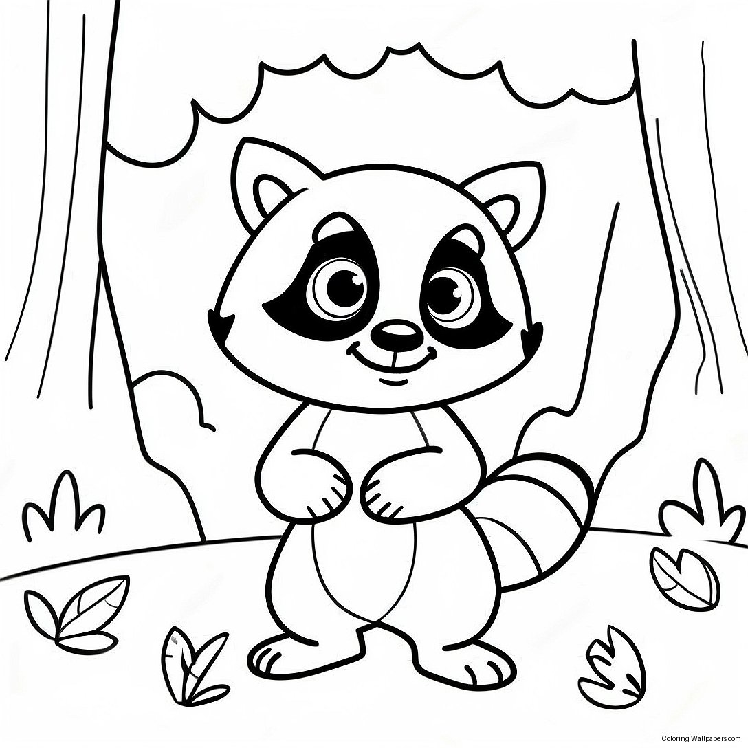 Cute Raccoon Playing In The Forest Coloring Page 5867