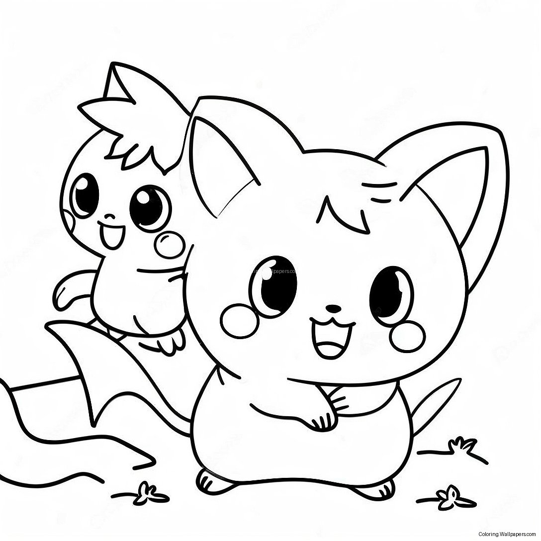 Cute Raichu Playing With Friends Coloring Page 3851