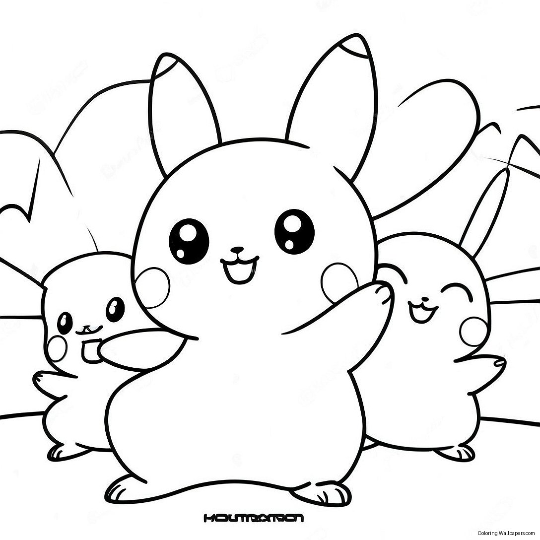 Cute Raichu Playing With Friends Coloring Page 3852