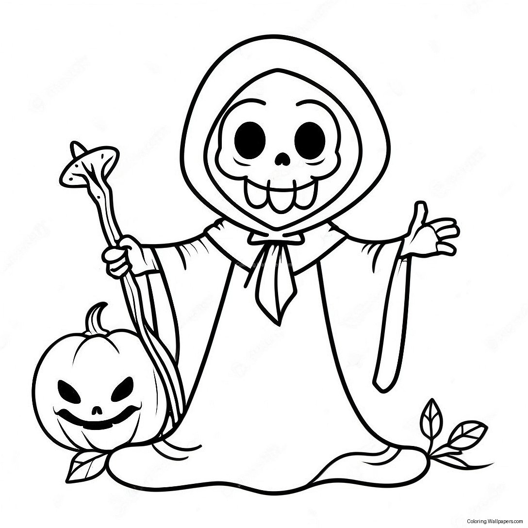 Cute Reaper With A Pumpkin Coloring Page 41972