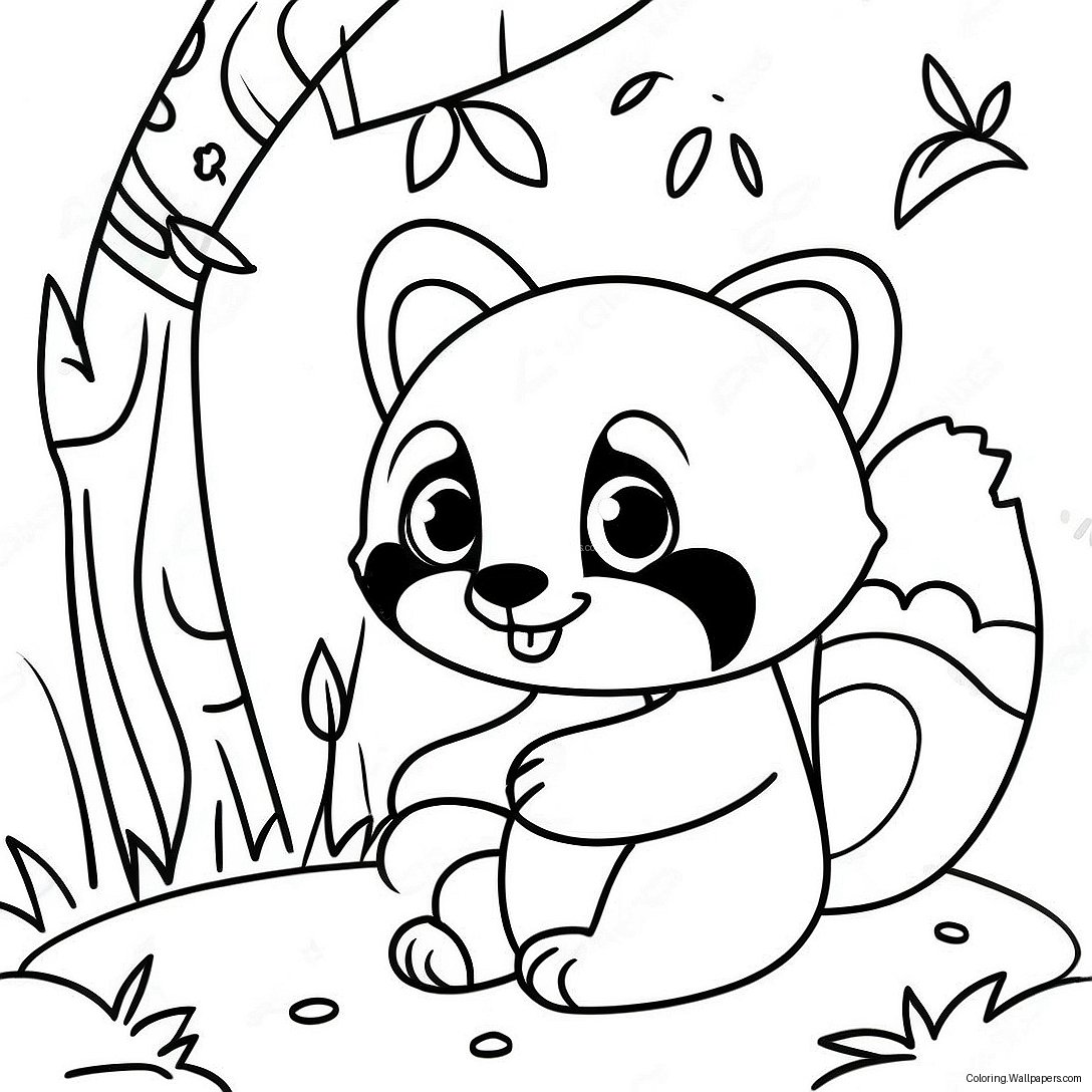 Cute Red Panda Playing With Bamboo Coloring Page 2925