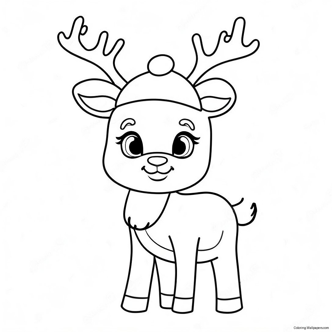 Cute Reindeer With Santa Hat Coloring Page 7397