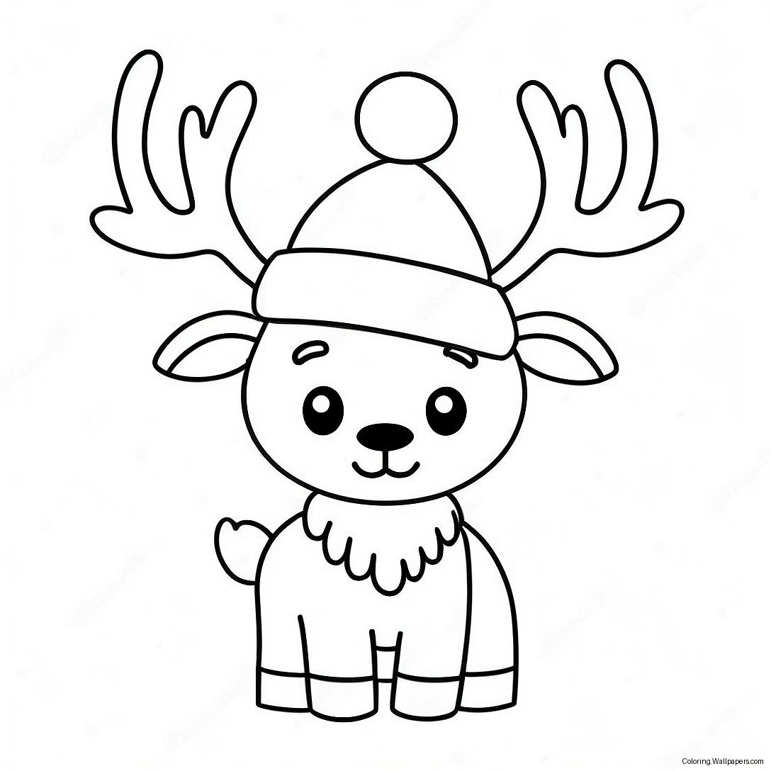 Cute Reindeer With Santa Hat Coloring Page 7398