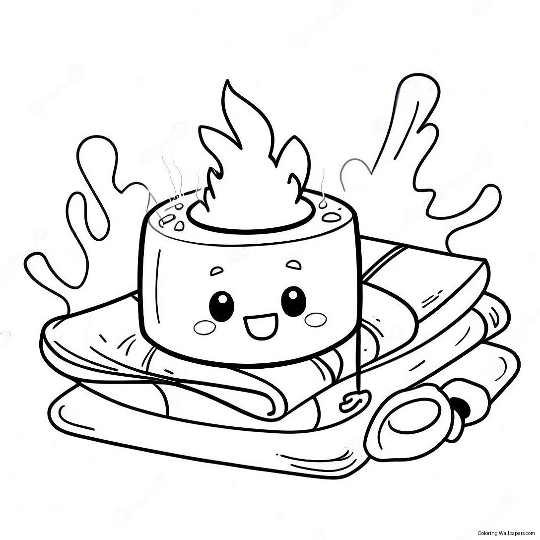 Cute S'mores By The Campfire Coloring Page 13692