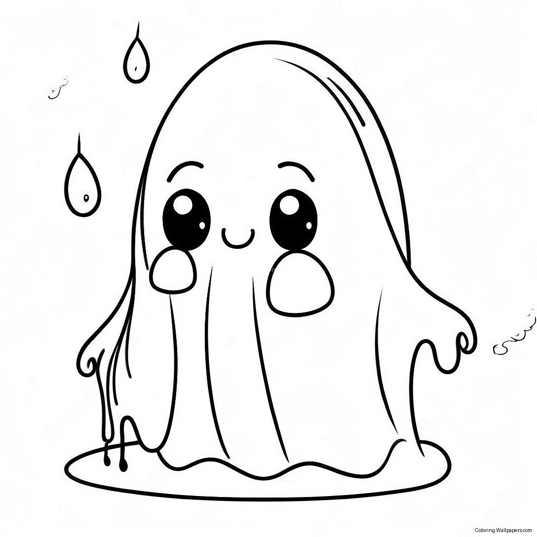 Cute Sad Ghost With A Tear Coloring Page 39364